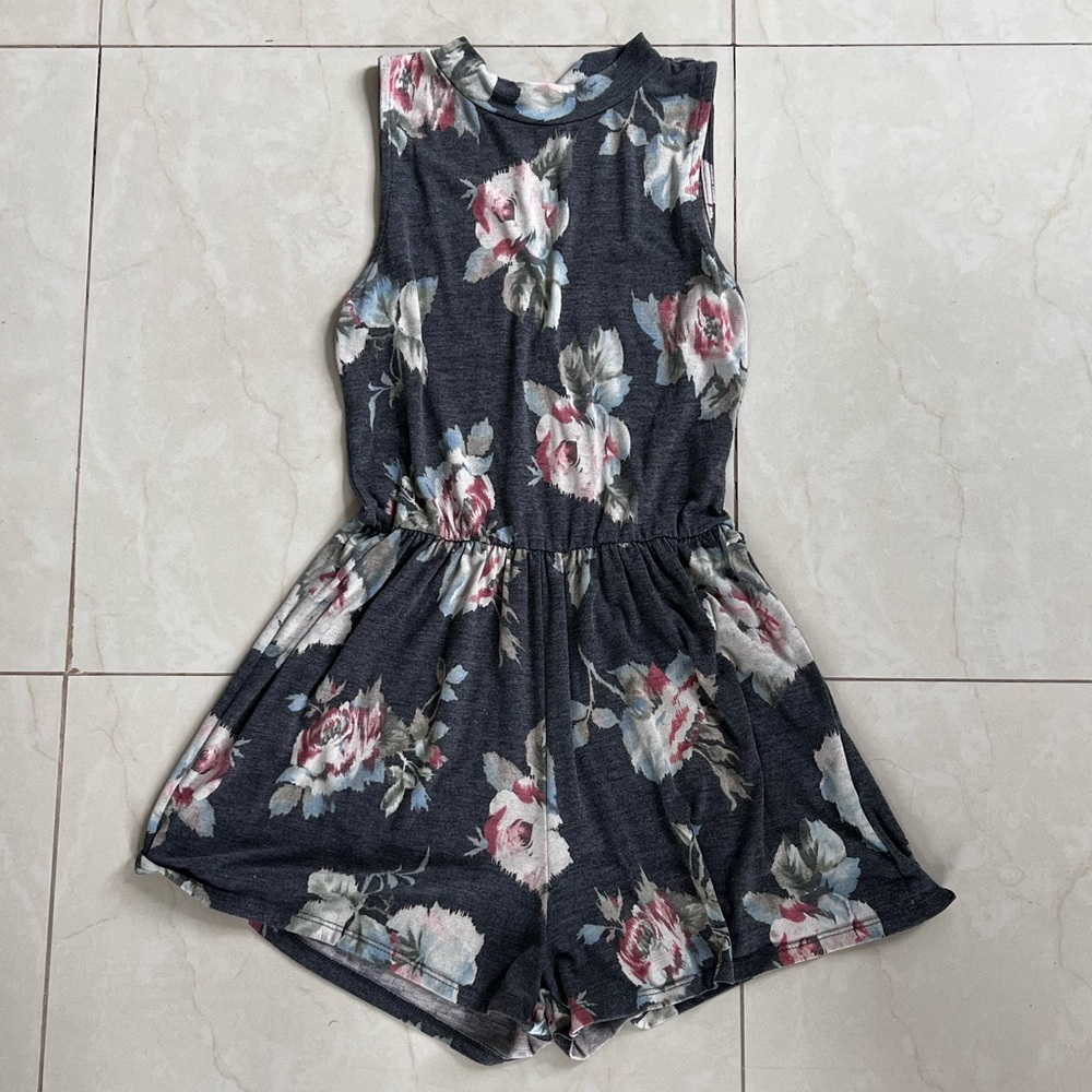 Floral Green and Pink Romper Size S